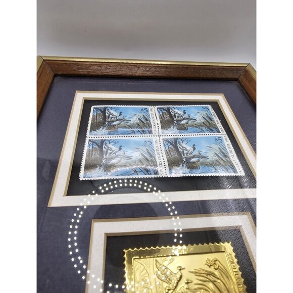 1992 Ducks Unlimited 5$ Stamps With Gold Stamp In Original Frame 8x10 Frame - Picture 2 of 11